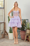 Load image into Gallery viewer, Wholesale Strapless Rhinestone Corset Ruffle Short Dress Sheer Mesh Homecoming &amp; Cocktail Dress by LAA6136S - LILAC - Short Cocktail Dresses LAA