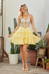 Load image into Gallery viewer, Wholesale Strapless Rhinestone Corset Ruffle Short Dress Sheer Mesh Homecoming &amp; Cocktail Dress by LAA6136S - - Short Cocktail Dresses LAA
