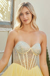 Load image into Gallery viewer, Wholesale Strapless Rhinestone Corset Ruffle Short Dress Sheer Mesh Homecoming &amp; Cocktail Dress by LAA6136S - - Short Cocktail Dresses LAA