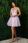 Load image into Gallery viewer, Wholesale V-Neck Lace Appliqué Glitter Tulle Fit-and-Flare Short Homecoming Dress by LAXE779