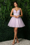 Load image into Gallery viewer, Wholesale V-Neck Lace Appliqué Glitter Tulle Fit-and-Flare Short Homecoming Dress by LAXE779