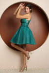 Load image into Gallery viewer, Wholesale V-Neck Lace Appliqué Glitter Tulle Fit-and-Flare Short Homecoming Dress by LAXE779