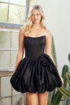 Load image into Gallery viewer, LAA2081s Wholesale Strapless Scoop Neck Satin Corset Bubble Hem Short Dress Boned Corset Dress
