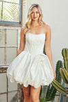 Load image into Gallery viewer, LAA2081s Wholesale Strapless Scoop Neck Satin Corset Bubble Hem Short Dress Boned Corset Dress