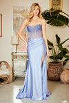 Load image into Gallery viewer, Wholesale Strapless Beaded Corset Satin Evening Gown with Slit &amp; Lace-Up Back by LAA3107