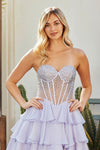 Load image into Gallery viewer, Wholesale Strapless Rhinestone Corset Ruffle Short Dress Sheer Mesh Homecoming &amp; Cocktail Dress by LAA6136S - - Short Cocktail Dresses LAA
