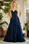 Load image into Gallery viewer, Wholesale Spaghetti Strap Lace A-Line Prom Dress with Tulle Skirt Formal Evening Gown by LAA9079 - NAVY - Dresses LAA