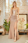 Load image into Gallery viewer, Wholesale Strapless Beaded Corset Two-Piece Sheath Prom Evening Gown with Slit by LAA8072 - TAUPE - Long Formal Dresses LAA