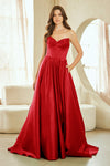 Load image into Gallery viewer, Wholesale Strapless Satin A-line Gown with Corset Bodice &amp; Lace-Up Back Formal Dress by LAA5080 - RED - Long Formal Dresses LAA