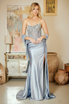 Load image into Gallery viewer, Wholesale Sweetheart Crystal Beaded Illusion Corset Sheath Prom Evening Gown with Slit by LAA2144 - VINTAGE BLUE - Long Formal Dresses LAA