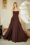 Load image into Gallery viewer, LAA6133 Wholesale Strapless Faux Two-Piece Formal Maxi Dress with Chiffon Scarf &amp; Lace-Up Back - BROWN - Long Prom Dress LAA