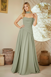Load image into Gallery viewer, LAA6133 Wholesale Strapless Faux Two-Piece Formal Maxi Dress with Chiffon Scarf &amp; Lace-Up Back - SAGE - Long Prom Dress LAA