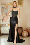 Load image into Gallery viewer, Wholesale Strapless Rhinestone Corset Satin Mermaid Evening Dress with Slit By LAA2131 - BLACK - LAA