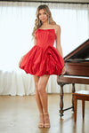 Load image into Gallery viewer, LAA2081s Wholesale Strapless Scoop Neck Satin Corset Bubble Hem Short Dress Boned Corset Dress