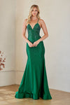 Load image into Gallery viewer, Elegant Rhinestone Embellished Mermaid Gown with Lace-Up Back – LAA3018 - EMERALD GREEN - Dress LAA