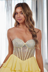 Load image into Gallery viewer, Wholesale Strapless Rhinestone Corset Ruffle Short Dress Sheer Mesh Homecoming &amp; Cocktail Dress by LAA6136S - - Short Cocktail Dresses LAA