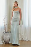 Load image into Gallery viewer, LAA6138 Wholesale Corset Satin Dress Set with Chiffon Scarf 3-Piece Ruched Sheath Evening Gown