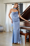Load image into Gallery viewer, LAA6138 Wholesale Corset Satin Dress Set with Chiffon Scarf 3-Piece Ruched Sheath Evening Gown