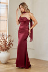 Load image into Gallery viewer, LAA6138 Wholesale Corset Satin Dress Set with Chiffon Scarf 3-Piece Ruched Sheath Evening Gown