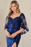 Load image into Gallery viewer, Wholesale Sweetheart Flutter Sleeve Beaded Lace Appliqué Sheath Mother of the Bride Dress with Slit by LAA8073 - - Long Formal Dresses LAA