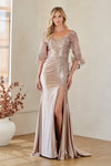Load image into Gallery viewer, Wholesale Sweetheart Flutter Sleeve Beaded Lace Appliqué Sheath Mother of the Bride Dress with Slit by LAA8073 - TAUPE - Long Formal Dresses LAA