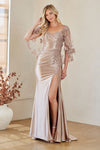 Load image into Gallery viewer, Wholesale Sweetheart Flutter Sleeve Beaded Lace Appliqué Sheath Mother of the Bride Dress with Slit by LAA8073 - - Long Formal Dresses LAA