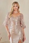 Load image into Gallery viewer, Wholesale Sweetheart Flutter Sleeve Beaded Lace Appliqué Sheath Mother of the Bride Dress with Slit by LAA8073 - - Long Formal Dresses LAA