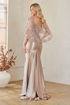 Load image into Gallery viewer, Wholesale Sweetheart Flutter Sleeve Beaded Lace Appliqué Sheath Mother of the Bride Dress with Slit by LAA8073 - - Long Formal Dresses LAA