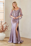 Load image into Gallery viewer, Wholesale Sweetheart Flutter Sleeve Beaded Lace Appliqué Sheath Mother of the Bride Dress with Slit by LAA8073 - - Long Formal Dresses LAA