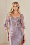 Load image into Gallery viewer, Wholesale Sweetheart Flutter Sleeve Beaded Lace Appliqué Sheath Mother of the Bride Dress with Slit by LAA8073 - - Long Formal Dresses LAA