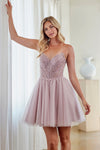Load image into Gallery viewer, LAAJQ1103S Wholesale Strapless Sweetheart Neckline Beaded Glitter Tulle Short Party Dress