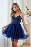 Load image into Gallery viewer, LAAJQ1103S Wholesale Strapless Sweetheart Neckline Beaded Glitter Tulle Short Party Dress