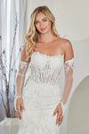 Load image into Gallery viewer, LAA2155 Wholesale White Strapless Sweetheart Lace Mermaid Wedding Dress with Detachable Long Sleeves Glove