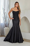 Load image into Gallery viewer, LAA8080 Wholesale Black Strapless Corset Prom Dress with Beaded Lace Appliqué Bodice and Train - BLACK - Long Prom Dress LAA