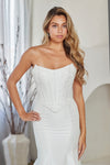 Load image into Gallery viewer, LAA8080 White Wholesale Strapless Bridal Gown with Lace Appliqué Two-Piece Look Wedding Dress