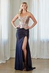 Load image into Gallery viewer, LAA8081 Wholesale Strapless Sweetheart Evening Gown with Faux Two-Piece Look &amp; High Slit - BLACK MOCHA - Long Prom Dress LAA