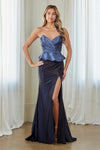 Load image into Gallery viewer, LAA8081 Wholesale Strapless Sweetheart Evening Gown with Faux Two-Piece Look &amp; High Slit - BLACK VINTAGE BLUE - Long Prom Dress LAA