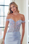 Load image into Gallery viewer, Wholesale Off-Shoulder Corset Short Dress Embroidered Illusion Bodice Satin Dress by LAA9089S - - Short Cocktail Dresses LAA
