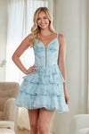 Load image into Gallery viewer, Wholesale Floral Print Corset Tiered Ruffle Short Dress Sweetheart Neckline Lace-Up Back by LAA9091S - - Short Cocktail Dresses LAA