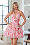 Load image into Gallery viewer, LAA9094S Wholesale Floral Tiered Tulle Halter Dress Plunging V-Neck Short Homecoming Cocktail Dress