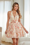 Load image into Gallery viewer, LAA9094S Wholesale Floral Tiered Tulle Halter Dress Plunging V-Neck Short Homecoming Cocktail Dress