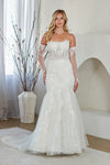 Load image into Gallery viewer, LAA2155 Wholesale White Strapless Sweetheart Lace Mermaid Wedding Dress with Detachable Long Sleeves Glove