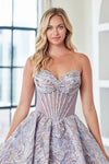 Load image into Gallery viewer, Wholesale Strapless Corset Homecoming Dress Brocade Fit-and-Flare Skirt, Lace-Up Back by LAA8075S - - Cocktail Dress LAA