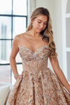 Load image into Gallery viewer, Wholesale Strapless Corset Homecoming Dress Brocade Fit-and-Flare Skirt, Lace-Up Back by LAA8075S - - Cocktail Dress LAA