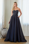 Load image into Gallery viewer, LAA7093 Wholesale Black Strapless Beaded Lace Corset A-Line Gown with Pockets Satin Prom Dress