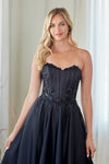 Load image into Gallery viewer, LAA7093 Wholesale Black Strapless Beaded Lace Corset A-Line Gown with Pockets Satin Prom Dress