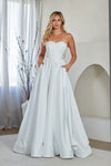 Load image into Gallery viewer, LAA7093 Wholesale White Strapless Corset Wedding Dress with Illusion Lace Bodice A-Line Satin Skirt