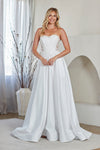 Load image into Gallery viewer, LAA7093 Wholesale White Strapless Corset Wedding Dress with Illusion Lace Bodice A-Line Satin Skirt