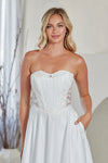 Load image into Gallery viewer, LAA7093 Wholesale White Strapless Corset Wedding Dress with Illusion Lace Bodice A-Line Satin Skirt