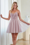 Load image into Gallery viewer, LAAJQ1103S Wholesale Strapless Sweetheart Neckline Beaded Glitter Tulle Short Party Dress